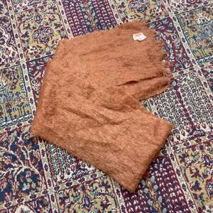 VTG 60s 70s Heather Glen Mohair Wool Scarf Rust Orange Fringe Made in Scotland